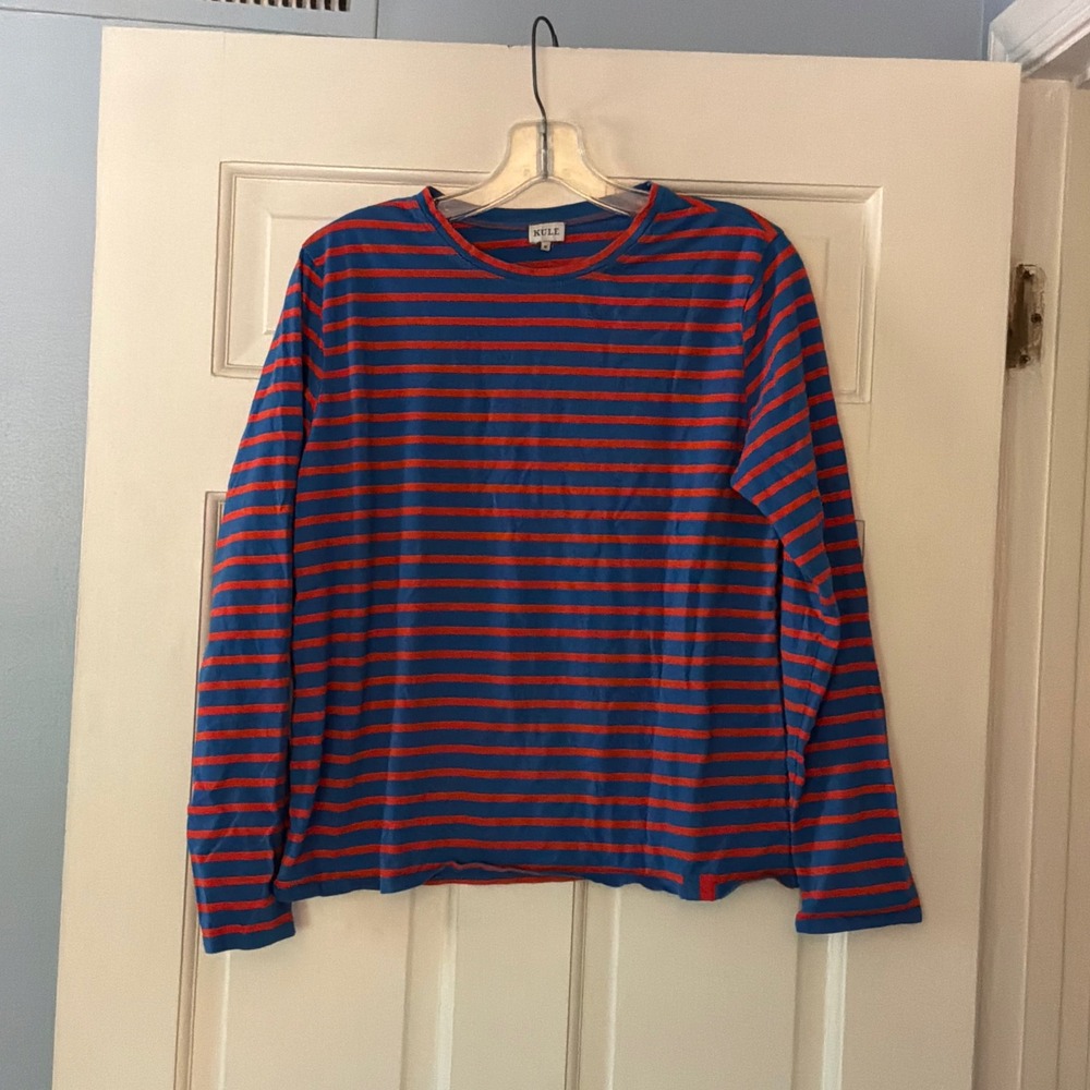 KULE Striped Long Sleeve Tee Blue Red Cotton Top Preppy Nautical Classic Medium